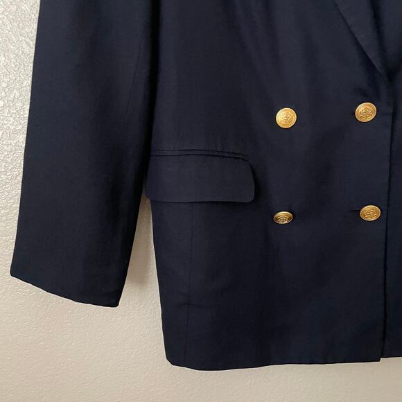 Talbots Blazer Womens Size 12 Navy Blue Linen Blend Military Double Breasted - Picture 5 of 11